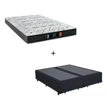 Cama Box Casal Bipartido - Tecido Sintético Preto com Colchão Extra Firme D28 - Suporta 80Kg