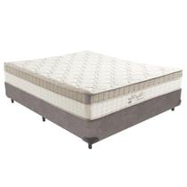 Cama Box Casal Cinza + Colchão King Best Bege Molas Ensacadas Anjos