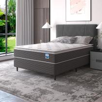 Cama Box Casal Cinza E Colchão Casal Molas Ensacadas Individualmente Bertha 138x188x64cm Umaflex