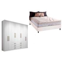 Cama Box Casal + Colchão American Herval + Guarda Roupa Master 8.6 Branco Cama Box Casal + Colchão American Herval + Guarda Roupa Master 8.6 Branco