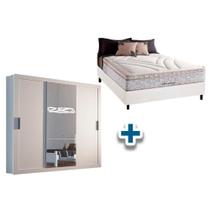 Cama Box Casal + Colchão American Herval + Guarda Roupa Veneza Luxo Branco - Rufato