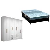 Cama Box Casal + Colchão Class Castor + Guarda Roupa Master 8.6 Branco