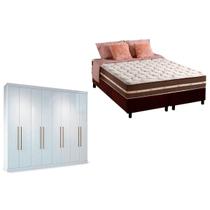 Cama Box Casal + Colchão Classic + Guarda Roupa Master Vip 8.4 Branco Cama Box Casal + Colchão Classic + Guarda Roupa Master Vip 8.4 Branco