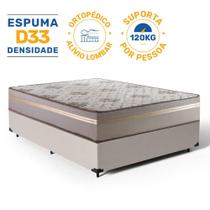 Cama Box Casal + Colchão D33 Millenium One Face Bege 138x188x58cm - Suporta até 120Kg Por Pessoa