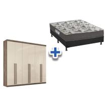 Cama Box Casal + Colchão D33 Ortobom + Guarda Roupa Imaginare 6.4 Castanha/Off White