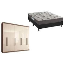 Cama Box Casal + Colchão D33 Ortobom + Guarda Roupa Master Vip 8.4 Castanha/Off White