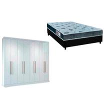 Cama Box Casal + Colchão D45 Cecina + Guarda Roupa Master Vip 8.4 Branco