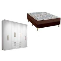 Cama Box Casal + Colchão D45 Ortobom + Guarda Roupa Master 8.6 Branco Cama Box Casal + Colchão D45 Ortobom + Guarda Roupa Master 8.6 Branco