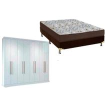 Cama Box Casal + Colchão D45 Ortobom + Guarda Roupa Master Vip 8.4 Branco Cama Box Casal + Colchão D45 Ortobom + Guarda Roupa Master Vip 8.4 Branco