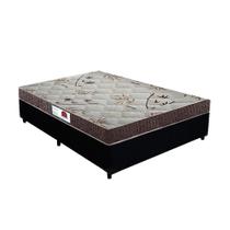 Cama Box Casal Colchão Espuma D23 Bordado + Box Sintético Preto Serra Negra 53x138x188