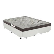 Cama Box Casal Colchão Espuma D33 Bordado + Box Bipartido Sintético Branco Serra Negra 52x138x188