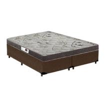Cama Box Casal Colchão Espuma D33 Bordado + Box Bipartido Suede Marrom Serra Negra 52x138x188