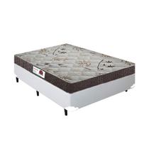 Cama Box Casal Colchão Espuma D33 Bordado + Box Sintético Branco Serra Negra 56x138x188