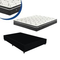 Cama Box Casal Colchão Espuma D33 Bordado + Box Suede Preto 47x138x188