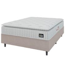Cama Box Casal Colchão Espuma D45 Lazio Pillow Top 138x188x62cm Suede Branco/bege Hellen - HELLEN ESTOFADOS E COLCHÕES