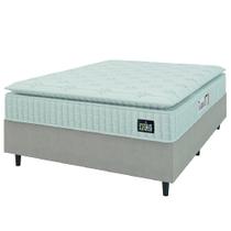 Cama Box Casal Colchão Espuma D45 Lazio Pillow Top 138x188x62cm Suede Branco/Bege Hellen