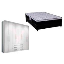 Cama Box Casal + Colchão Foggia Sogni + Guarda Roupa Master 8.6 Branco Cama Box Casal + Colchão Foggia Sogni + Guarda Roupa Master 8.6 Branco