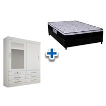 Cama Box Casal + Colchão Foggia Sogni + Guarda Roupa Sonare Branco