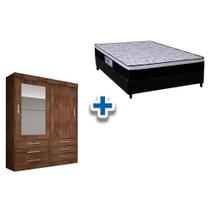 Cama Box Casal + Colchão Foggia Sogni + Guarda Roupa Sonare Canela