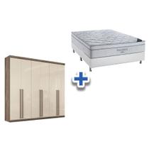 Cama Box Casal + Colchão Freedom Ortobom + Guarda Roupa Imaginare 6.4 Castanha/Off White