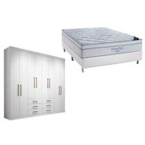 Cama Box Casal + Colchão Freedom Ortobom + Guarda Roupa Master 8.6 Branco Cama Box Casal + Colchão Freedom Ortobom + Guarda Roupa Master 8.6 Branco