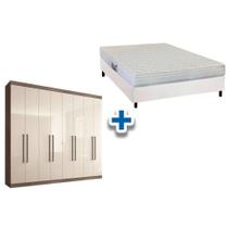 Cama Box Casal + Colchão Frontier Herval + Guarda Roupa Master Vip 8.4 Castanha/Off White