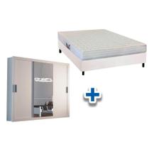 Cama Box Casal + Colchão Frontier Herval + Guarda Roupa Veneza Luxo Branco - Rufato