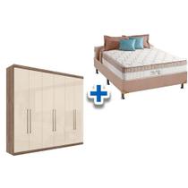 Cama Box Casal + Colchão King Best + Guarda Roupa Imaginare 6.4 Castanha/Off White