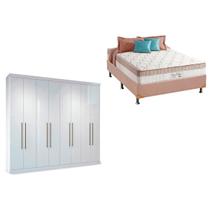 Cama Box Casal + Colchão King Best + Guarda Roupa Master Vip 8.4 Branco