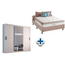 Cama Box Casal + Colchão King Best + Guarda Roupa Veneza Luxo Branco Cama Box Casal + Colchão King Best + Guarda Roupa Veneza Luxo Branco