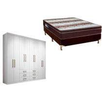 Cama Box Casal + Colchão Light Ortobom + Guarda Roupa Master 8.6 Branco Cama Box Casal + Colchão Light Ortobom + Guarda Roupa Master 8.6 Branco