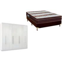 Cama Box Casal + Colchão Light Ortobom + Guarda Roupa Master Vip 8.4 Branco