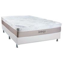 Cama Box Casal: Colchão Molas Luckspuma MasterPocket Ensacadas Lucksfaction Viscoelástico + Base CRC Courano Branco(138x188)