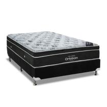 Cama Box Casal: Colchão Molas Ortobom Nanolastic Exclusive Pilow + Base Suede Black(138x188)