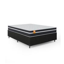 Cama Box Casal Colchão Molas Qatar 138x188x60cm Branco / Preto - Suporta até 200Kg Por Pessoa