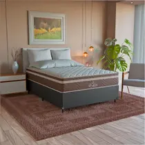 Cama Box Casal + Colchão Paris Molas Ensacadas Pocket - 61x138x188cm - Couro Preto