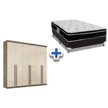 Cama Box Casal + Colchão Physical Ortobom + Guarda Roupa Imaginare 6.4 Castanha/Off White