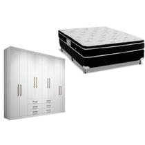 Cama Box Casal + Colchão Physical Ortobom + Guarda Roupa Master 8.6 Branco Cama Box Casal + Colchão Physical Ortobom + Guarda Roupa Master 8.6 Branco