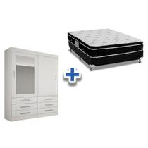 Cama Box Casal + Colchão Physical Ortobom + Guarda Roupa Sonare Branco