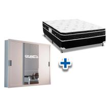 Cama Box Casal + Colchão Physical Spring + Guarda Roupa Veneza Luxo Branco