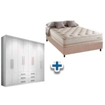 Cama Box Casal + Colchão Scotland Herval + Guarda Roupa Master 8.6 Branco