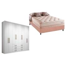 Cama Box Casal + Colchão Scotland Herval + Guarda Roupa Master 8.6 Branco Cama Box Casal + Colchão Scotland Herval + Guarda Roupa Master 8.6 Branco
