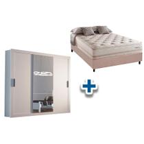 Cama Box Casal + Colchão Scotland Herval + Guarda Roupa Veneza Luxo Branco