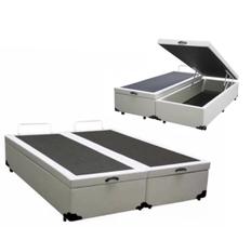 Cama Box Casal Com Baú Bipartido Sintético Branco RC Cama Box Casal Com Baú Bipartido Sintético Branco RC