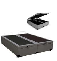 Cama Box Casal Com Baú Bipartido Sintético Cinza Blindado RC