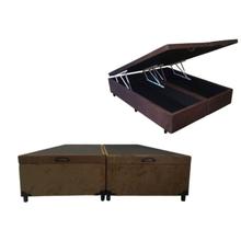 Cama Box Casal com Baú Bipartido Suede Marrom, Blindado RC