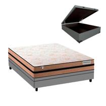 Cama Box Casal com Baú Cinza e Colchão Smart Milano Plumatex