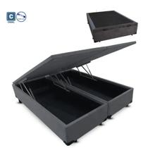 Cama Box Casal com Bau Pistão a gás cinza suede Bipartido - 138x188