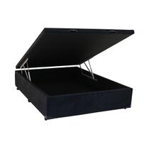 Cama Box Casal com Baú Sonnoforte Luxo Suede Preto com Pistão - 128x188
