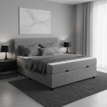 Cama Box Casal com Colchão Embutido e Baú com Pistão a Gás